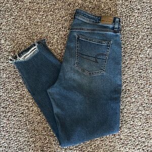 American Eagle Outfitters Straight Leg Mom Jean Raw hem holes